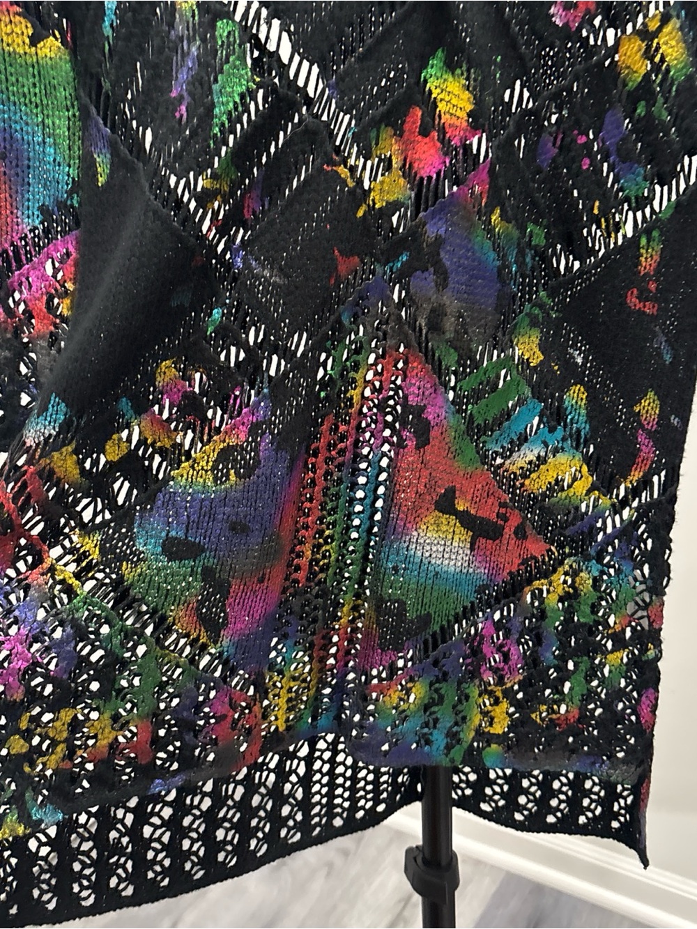 Adore Black Open-Knit Sweater with Multicolor Accents - Picture 2 of 7